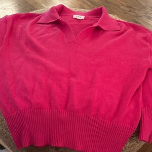 Elan Hot Pink V-Neck Sweater with Ribbed Hem